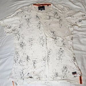 Men's XL Superdry International Tshirt White w/Gray Splatter and Orange Accents